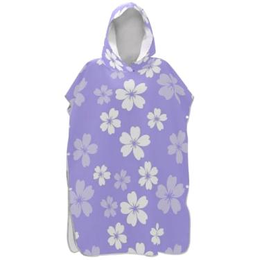 Imagem de Joisal Poncho de surfe trocador de roupão para banho de praia Adul toalhas com capuz vestíveis flores fofas roxo unissex poncho adulto com capuz