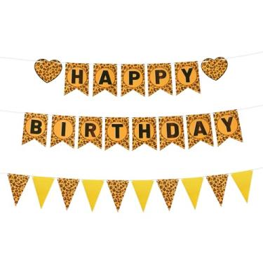Imagem de 3un Faixas Aniversário com Estampa Oncinha, Faixa Aniversário Leopardo Pré-Montada para Meninas Mulheres Tema Safári Animais Selvagens Selva Decoração para Festa e Painel Fundo Fotos