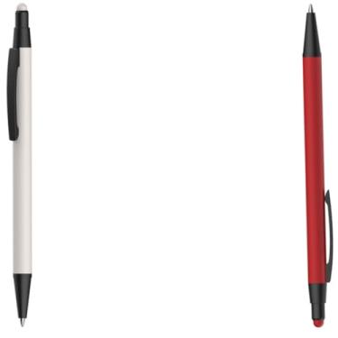 Imagem de Caneta Esferográfica em Metal Emborrachada com Ponta Touch, Escrita Azul, 2 Unidades Moderno Design (Branco e Vermelho)