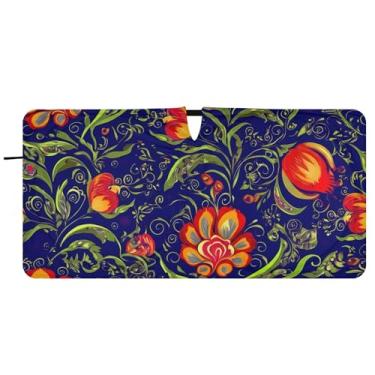 Imagem de Persiana de para-brisa de carro com flores vermelhas coloridas personalizadas e dobráveis para janelas dianteiras florais automotivas, 76 cm x 149 cm