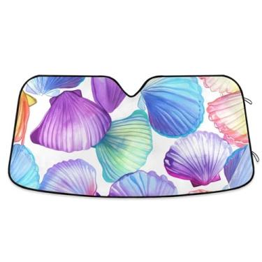 Imagem de Protetor solar branco de conchas pastel coloridas personalizadas para para-brisa de carro acessórios de carro dobráveis universais proteção de pára-brisas M, 139,7 cm x 70,1 cm