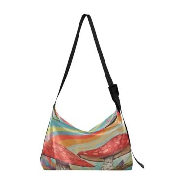 Imagem de GAIGEO Bolsa tiracolo grande de pele de zebra preta e branca, bolsa tiracolo de couro grande, bolsa tiracolo feminina de couro, Jardim botânico de cogumelos, One Size