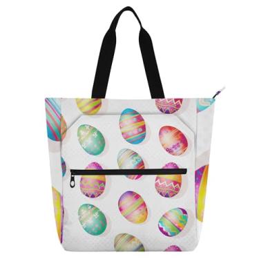 Imagem de GAIGEO Sacola infantil colorida com zíper e branco de ovo de Páscoa, bolsa de ombro para escola e viagem para meninas e meninos