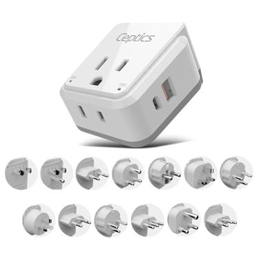 Imagem de Ceptics Jogo de viagem de adaptador de tomada de alimentação internacional, 20 W PD e QC, USB duplo seguro e USB-C 3.1 A - 2 tomadas de energia dos EUA. EUA - Compacto - uso na Europa, Ásia, África em
