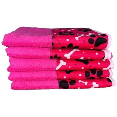 Imagem de Kit 5 Peças Toalha de Banho Pet Alta Absorção, 70x100cm, Material Poliéster e Algodão, Secagem Rápida, para Cães e Gatos de Todos os Portes (Rosa)