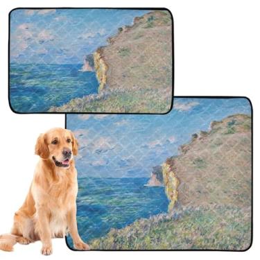 Imagem de TSENQUE Almofadas de xixi laváveis para animais de estimação, pintura Claude Monet, almofada de penhasco para animais de estimação, extragrande, impermeável, cercadinho para cães, absorventes para