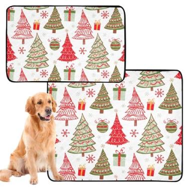 Imagem de Almofadas de xixi para cães, laváveis e reutilizáveis, almofadas para gatos de estimação, vermelho, verde, árvores de Natal, absorventes para penico, tapetes impermeáveis antiderrapantes, médios +