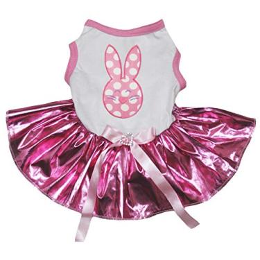 Imagem de Petitebella Roupas para filhotes de cachorro vestido de bolinhas coelho branco tutu rosa brilhante (3GG)