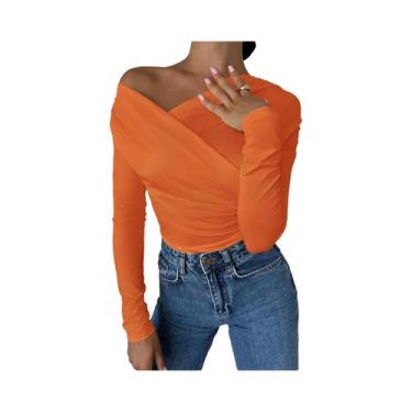 Imagem de Camiseta Feminina De Manga Longa Com Decote Ombro a Ombro, Ajuste Slim