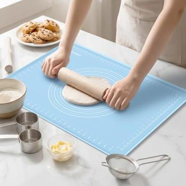 Imagem de Tapete de silicone para assar 61 x 40 cm | Tapete de massa extragrossa com medidas e aumento de bordas | Tapete antiaderente de grau alimentício para pastelaria, pão, biscoitos, pizza, fondant e
