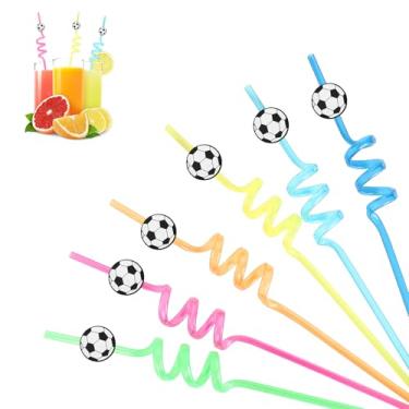 Imagem de 24 canudos de festa de futebol, lembrancinhas de festa de futebol, canudos reutilizáveis encaracolados bebendo para decorações temáticas esportivas, suprimentos, decorações de aniversário, eventos