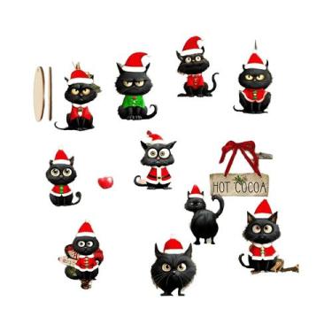 Imagem de Enfeites De Madeira De Gato Preto Fofo 10 Peças Decoração Festiva De N