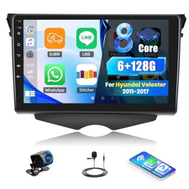 Imagem de [6 + 128 G] Rádio estéreo para carro Android 15 de 8 núcleos para Hyundai Veloster 2011-2017 com carro sem fio e Android Auto, tela sensível ao toque de 9 polegadas com link espelhado Bluetooth FM/RDS