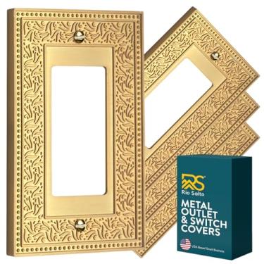 Imagem de Rio Salto Laurel Collection Placa de cobertura para interruptor de luz dourada – Tamanho médio 12,7 cm x 8,1 cm de latão escovado único metal Rocker Decor Outlet Cover, Placas decorativas de luxo para