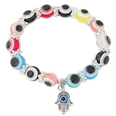 Imagem de Amuleto de Fátima Olho turco Elástico Hamsa Pulseira de Mão de Cristal de Proteção Turca Pulseiras Trançadas Chakra Amuleto Boa Sorte Joias Presentes para Mulheres Coloridas, Cristal Metal Miçanga