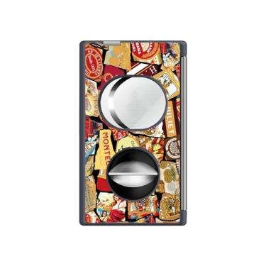 Imagem de JDIME Tesoura de charuto multifuncional cinco em um corte plano em forma de V suporte de perfuração caixa de presente de metal puro estojo de couro montado (B)