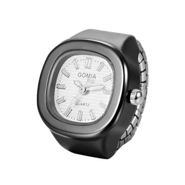 Imagem de JewelryWe Relógio de dedo quadrado feminino – analógico, quartzo, elástico, anel de anel, novidade, anéis de relógio elegantes para negócios casuais e escritório, Preto, branco