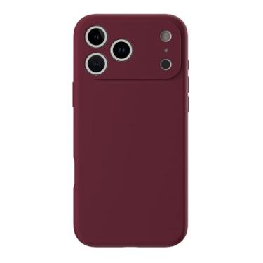 Imagem de Capa Candy Color para iPhone 17, 17 Air, 17 Pro e 17 Pro Max, em silicone líquido macio, com protetor de lente, na cor vermelho ameixa, compatível com iPhone 15 Pro.