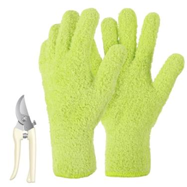 Imagem de Grevosea 1 par de luvas de limpeza de plantas com 1 tesoura de jardim, luvas de microfibra para limpeza doméstica, luvas laváveis e reutilizáveis para plantas, casa, carros, persianas, móveis e