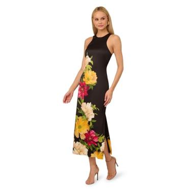 Imagem de Adrianna Papell Vestido midi de cetim estampado feminino, Preto Multi, 52