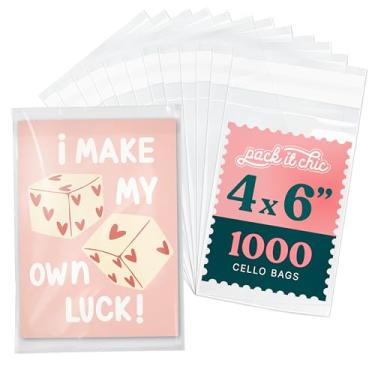Imagem de Pack It Chic - Sacos de violoncelo transparentes de 10 x 15 cm - Pacote com 1000 bolsas pequenas que podem ser fechadas para arte, impressões e cartões de pequenas empresas
