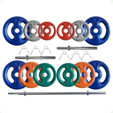 Imagem de Kit de Anilhas Emborrachadas 40 Kg + 02 Barras de 40cm + 01 Barra de 1