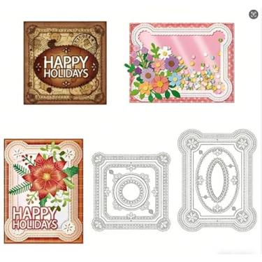 Imagem de 2 peças de estênceis de corte de aço carbono, matriz de corte de padrão geométrico de cor de aço inoxidável para álbum de fotos faça você mesmo, cartão de papel decorativo em relevo, 110 x 110 ~ 142 x