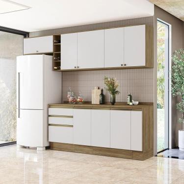 Imagem de Armário De Cozinha Completa Garrafeiro 100% Mdf 280cm Nogueira/branco Celeste Kappesberg
