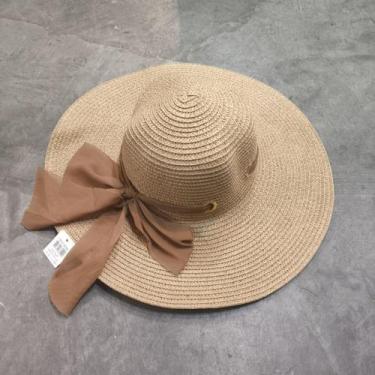 Imagem de Chapéu Feminino Modelo Floppy Fibra Laço Aba Grande Duas Cores Bege e 