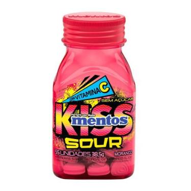 Imagem de Bala Morango 55 Pastinhas Kiss Sour Mentos 38.5g