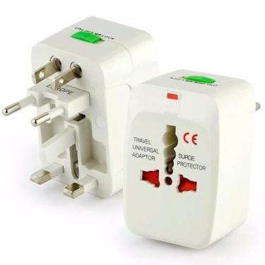 Imagem de Adaptador de Tomada Universal para Viagem, Padrão Internacional Europa UK Ásia EUA JP AU EU, 3 Pinos, Mais de 150 Países, Bivolt, Trava de Segurança, Portátil Ajustável
