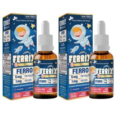 Imagem de Kit 2x Ferrix Kids (Ferro 5mg/porção) 30ml Sabor Morango Flora Nativa-Unissex