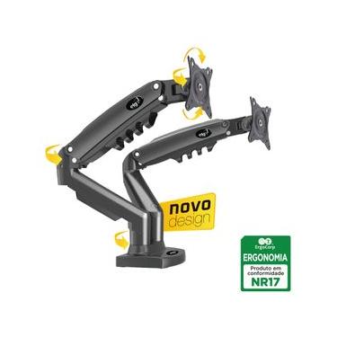 Imagem de Suporte Ergonômico Articulado de Mesa, 2 Monitores 17 a 35, Pistão a Gás, Suporta Até 9kg por Tela, Preto, AF160N, ELG