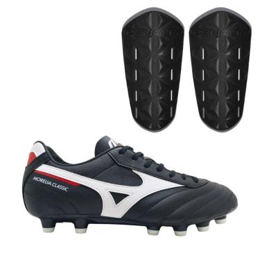 Imagem de Kit Chuteira Campo Mizuno Morelia Classic Md Masculina + Caneleira Penalty Matis X-Masculino