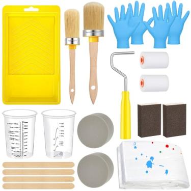 Imagem de LemonRoad Conjunto de 20 peças de pincel de pintura e rolo, materiais de pintura incluem copos, esponja, forro de bandeja e bastões de mistura, ferramentas que você precisa para aplicar acabamento