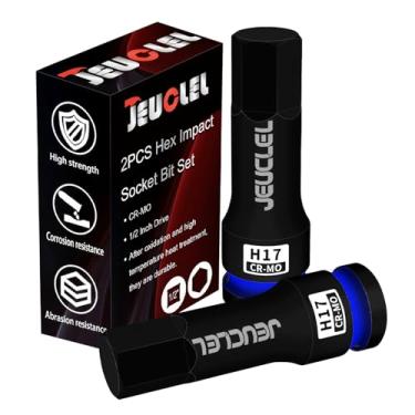 Imagem de JEUCLEL 2 peças de soquete sextavado de impacto de 17 mm, soquete Allen de acionamento de impacto H17 de 1/2 polegada, adaptador de chave de fenda hexagonal com alongamento de aço Cr-Mo para chaves