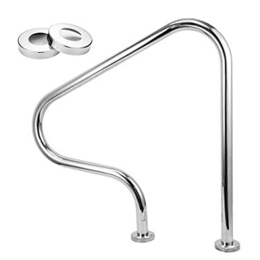Imagem de AkosOL Corrimão para piscina interna externa, trilhos de mão de 3 dobras para spa de natação, aço inoxidável 80 cm de altura, barras de apoio de segurança antiderrapantes para parque aquático, prata