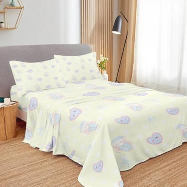 Imagem de SNcek Jogo de lençol solteiro infantil de coelho, 4 peças de microfibra com estampa de pontos amarelos e 4 peças