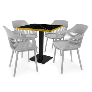 Imagem de Conjunto Mesa de Jantar Quadrada Venezia 70x70cm Preta com 4 Cadeiras 