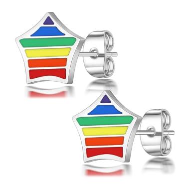 Imagem de Brincos masculinos Lgbt Rainbow Studs 316L Aço Inoxidável Gay Lésbica Orgulho Gay Lésbica Banhado a Ouro 18K / Preto Arma Gay & Lésbica Orgulho Hip-Hop Fashion Jewelry SE0009, onesize, Metal, Sem