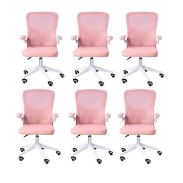 Imagem de  Kit 06 Cadeiras Escritório Rodizio Office Bytes Rosa - Brazecomm