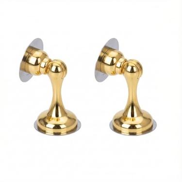 Imagem de Bqoeesok Pacote com 2 batentes magnéticos, batente de porta de aço inoxidável resistente para montagem na parede e no chão, fita ou parafusos 3M sem perfuração, ímã forte mantém a porta aberta, design