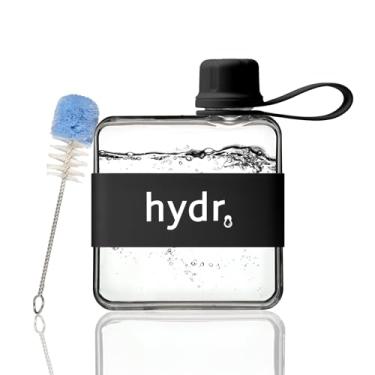Imagem de hydr Garrafa de água plana v2 para bolsa de mão e escova de limpeza flexível | Garrafa de água de viagem fina Tritan livre de BPA de 320 ml, pequena garrafa de água para bolsa de mão (Nero Preto)