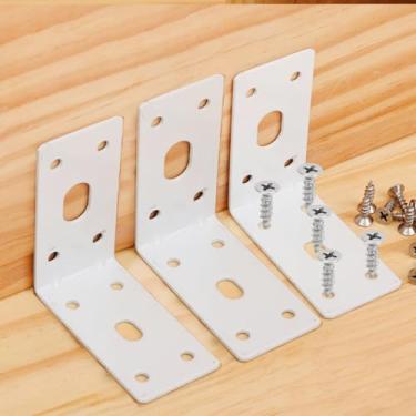 Imagem de 2 suportes de canto em forma de L, suporte de prateleira com parafusos, suporte de canto ajustável, suporte de canto para gaveta, 7 x 3,6 cm (ferro branco)