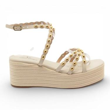 Imagem de Sandália Anabela Sapato da Corte Salto Médio Espadrilhe Tachas, S off 