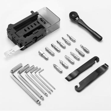 Imagem de SPYMINNPOO Kit de Ferramentas de Bicicleta, Conjunto de Ferramentas de Reparo de Chave de Catraca Portátil Com 6 Chaves Sextavadas e Bits de Aço S2 para Manutenção de Bicicletas (Preta)