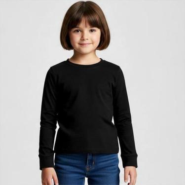 Imagem de Camiseta Infantil Manga Longa Básica Algodão Menino Menina - 16 - Branco-Unissex