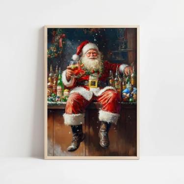 Imagem de Pôster engraçado com estampa de Papai Noel bebendo, coquetel, Papai Noel, Natal, parede, arte, arte, arte, arte, decoração, decoração, sem moldura