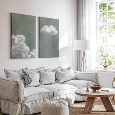 Imagem de Conjunto de 2 pinturas de nuvem verde sálvia, pôster de impressão em tela, nuvem, impressões de arte, pintura, minimalista, arte, sala de estar, decoração de parede, sem moldura