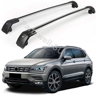 Imagem de YiXi-Partswell 2 peças de rack de teto travável barras transversais bagageiro alumínio adequado para Volkswagen VW Tiguan 2017-2020 - prata